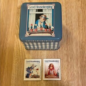 Vintage Good Housekeeping Tin Box & refrigerator magnet